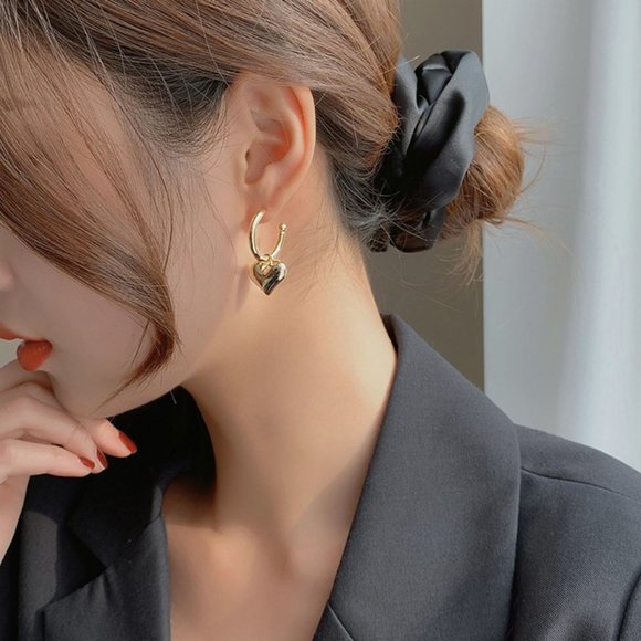 #NEW 925 Sterling Silver Heart Drop Round Hoop Earrings - Picture 10 of 10